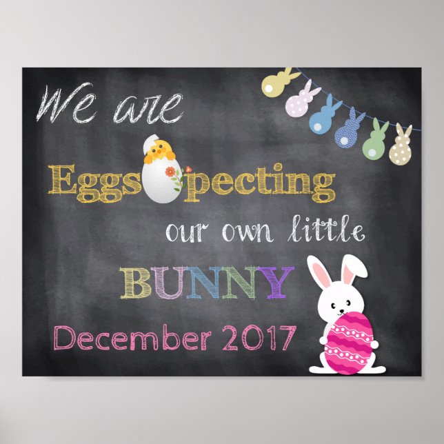 Eggspecting Easter Pregnancy Reveal Announcement Poster (Front)