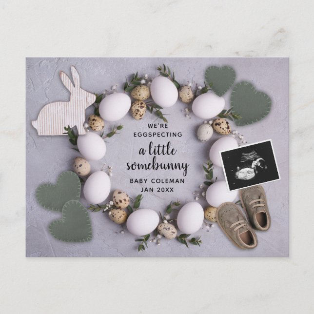 Eggspecting Spring Easter Pregnancy Reveal Baby  Announcement Postcard (Front)