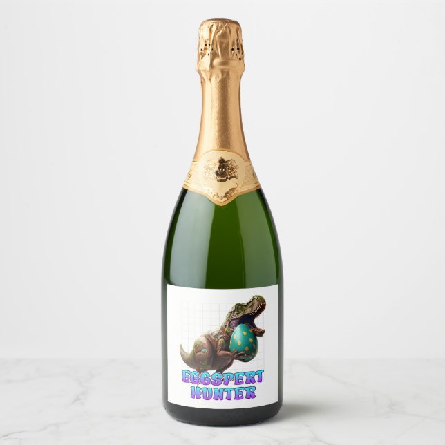 Eggspert Easter Eggs Hunt Dinosaur Easter Bunnies  Sparkling Wine Label (Front)