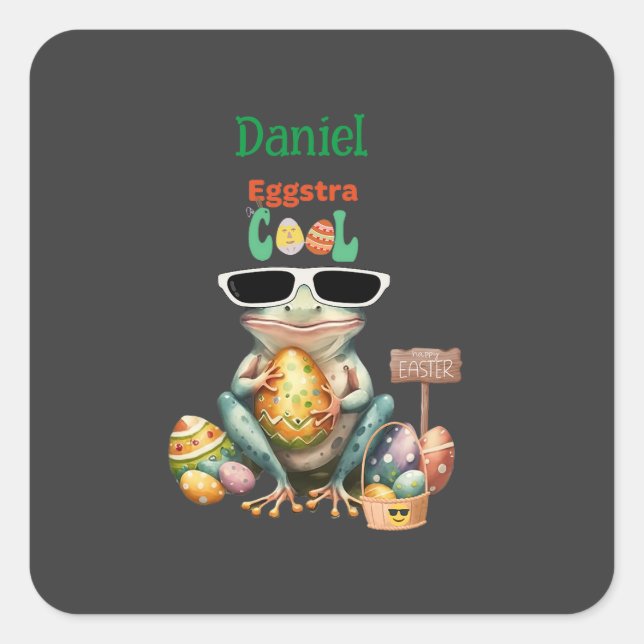 Eggstra Cool Frog with Sunglasses Easter Leap Year Square Sticker (Front)