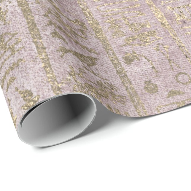 Egiptian Script Rose Gold Foxier Powder Royal Wrapping Paper (Roll Corner)