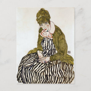 Egon Schiele Edith with Striped Dress, Sitting Postcard