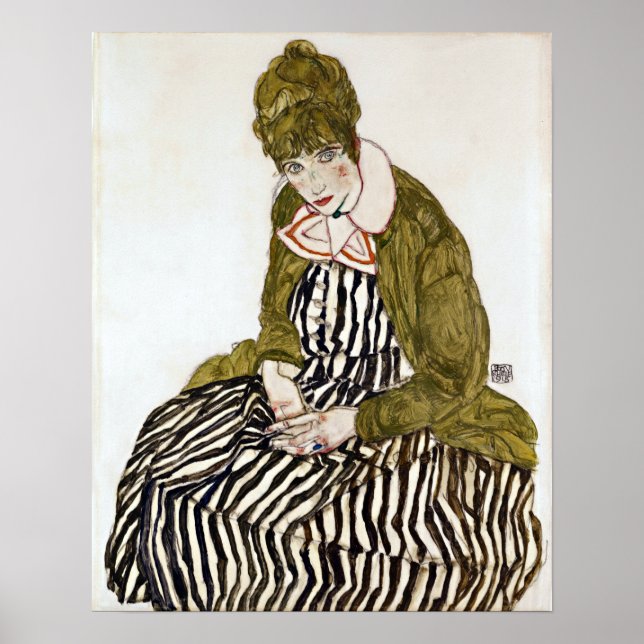 Egon Schiele Edith with Striped Dress, Sitting Poster (Front)