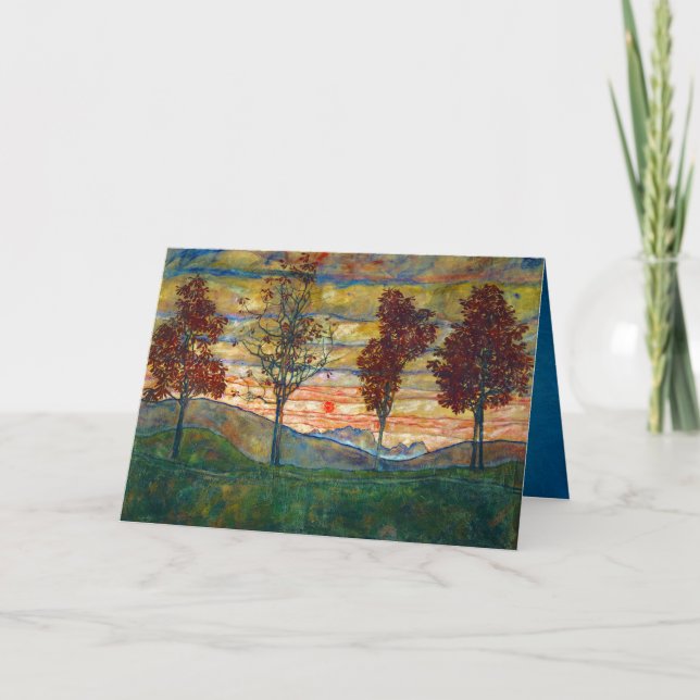 Egon Schiele Four Trees Tree Nature Park Card (Front)