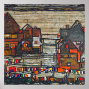 Egon Schiele - Houses With Laundry Poster