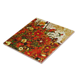 Egon Schiele painting, Field of Flowers Ceramic Tile