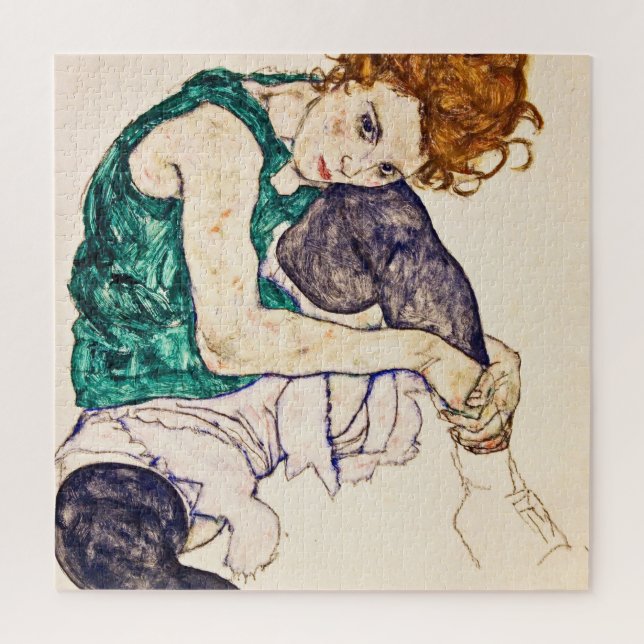 Egon Schiele - Seated Woman With Legs Drawn Up Jigsaw Puzzle (Vertical)