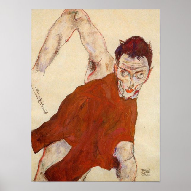 Egon Schiele - Self Portrait In A Jerkin With Righ Poster (Front)
