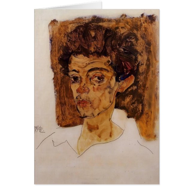 Egon Schiele- Self Portrait with Brown Background (Front)