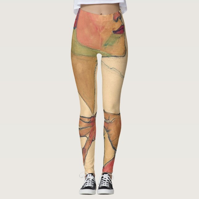 Egon Schiele Self Portrait With Hands On Chest Leggings (Front)