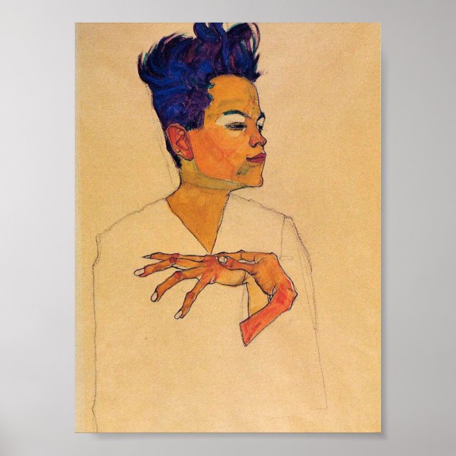 Egon Schiele - Self Portrait With Hands On Chest Poster (Front)