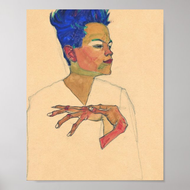 Egon Schiele Self Portrait With Hands On Chest Poster (Front)