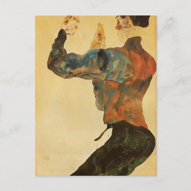 Egon Schiele- Self Portrait with Raised Arms Postcard (Front)