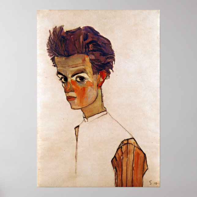 Egon Schiele Self-Portrait with Striped Shirt Poster (Front)