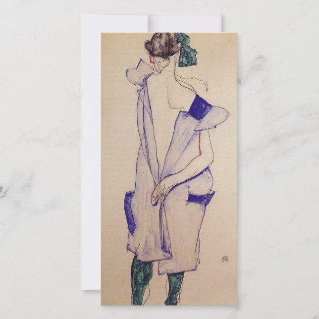 Egon Schiele - Standing Girl In A Blue Dress Holiday Card (Front)