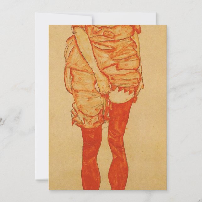 Egon Schiele - Standing Woman In Red 1913 Announcement (Front)