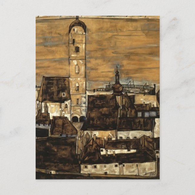 Egon Schiele- Stein on the Danube,from Kreuzberg Postcard (Front)