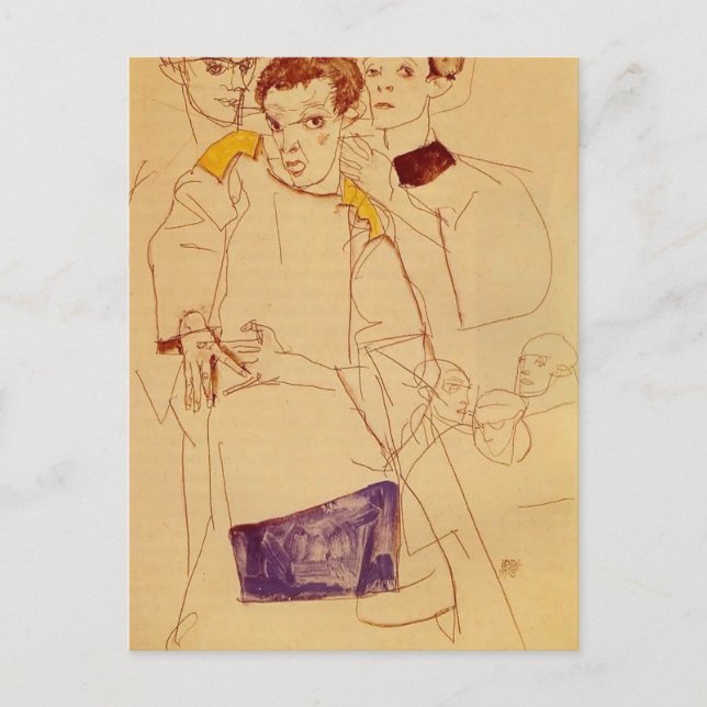 Egon Schiele- Triple Self Portrait Postcard (Front)