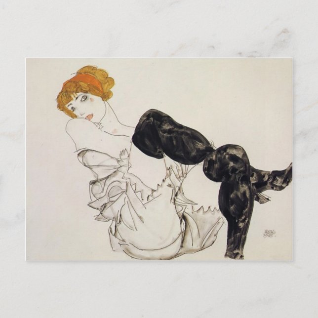 Egon Schiele- Woman in Black Stockings Postcard (Front)