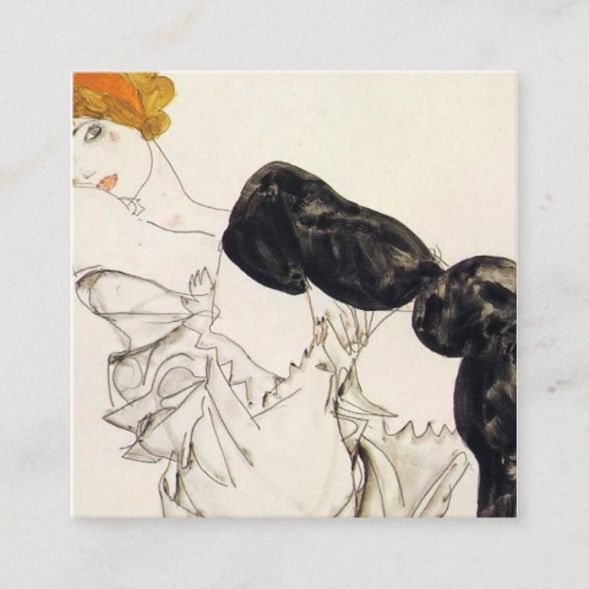 Egon Schiele- Woman In Black Stockings Square Business Card (Front)