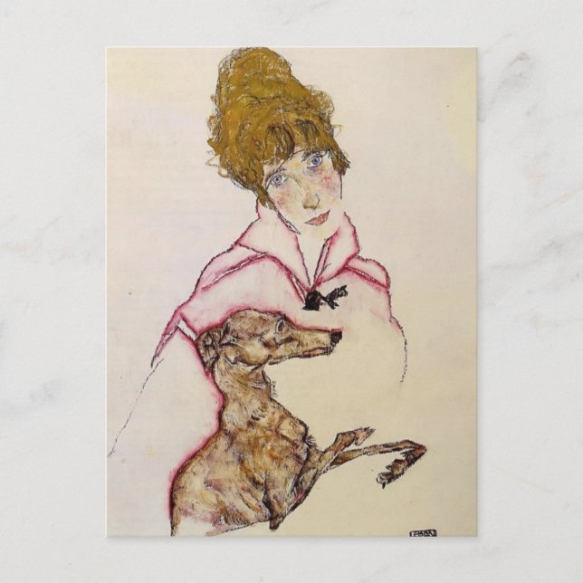 Egon Schiele- Woman with Greyhound (Edith Schiele) Postcard (Front)