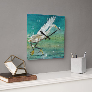 Egret Beach House Art Square Wall Clock