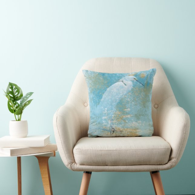 Egret Bird Coastal Beach Art Cushion (Chair)