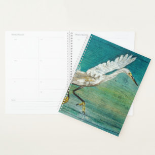 Egret Gorgeous Shorebird On Water Hand Painted Art Planner