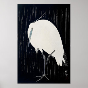 Egret in The Rain Japanese Fine Art Print Home