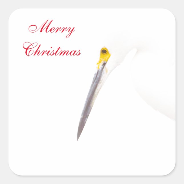 Egret Merry Christmas Square Sticker (Front)