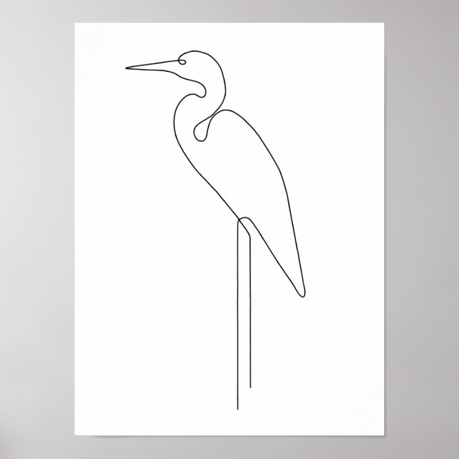 Egret Minimalist Bird Line Art Poster (Front)