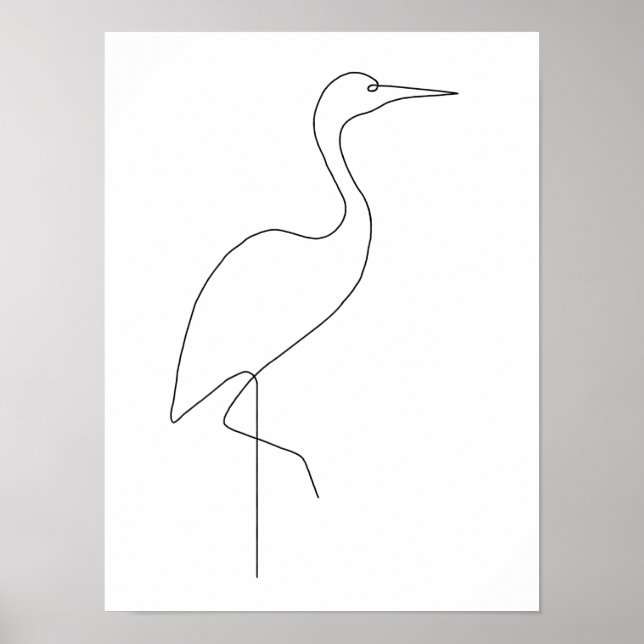 Egret Minimalist Bird Line Art Poster (Front)