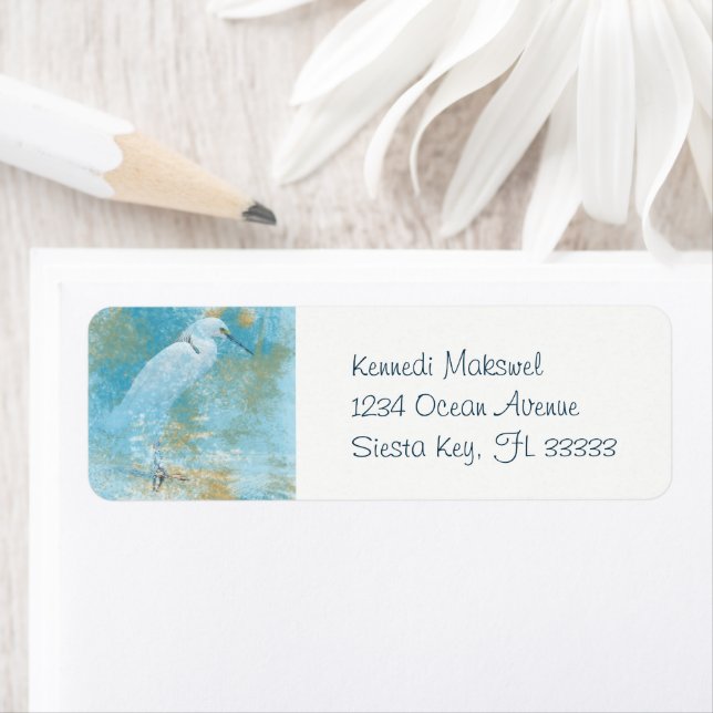 Egret Painting Art Return Address Label (Insitu)