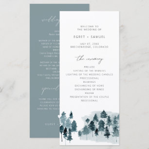 EGRET Slate Blue Watercolor Pines Wedding Program