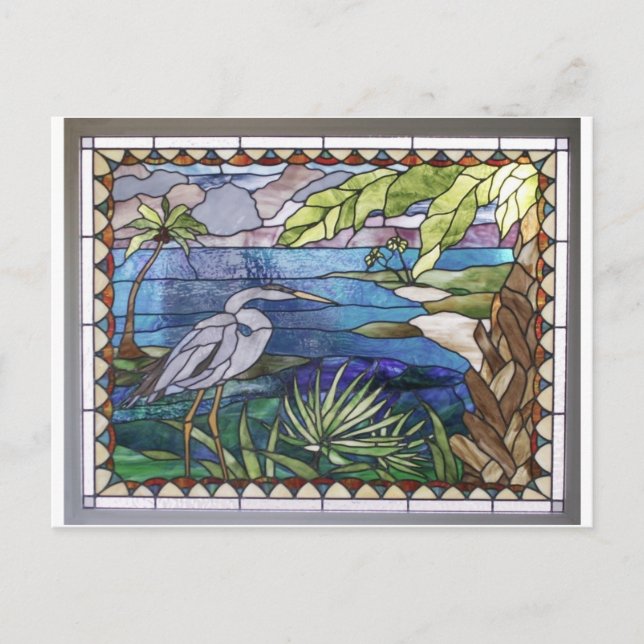Egret Stained Glass Post Card (Front)