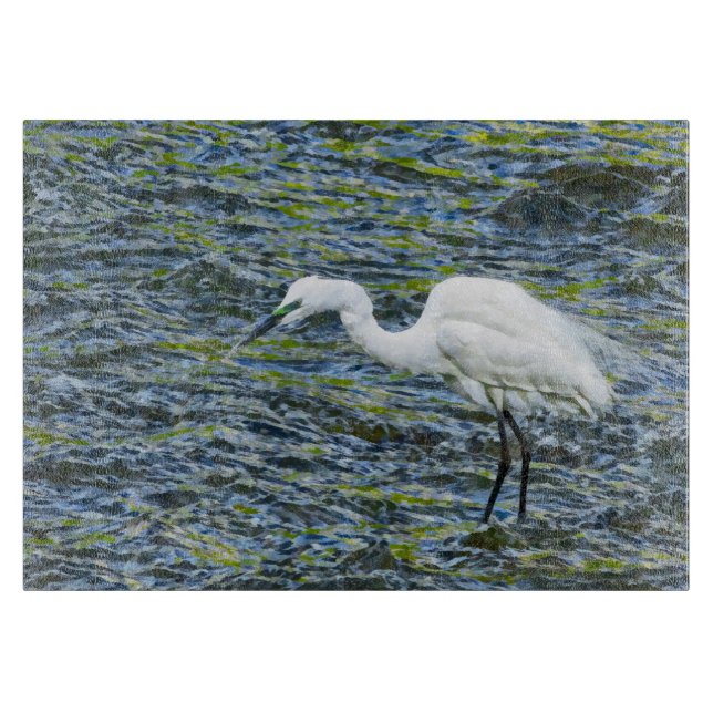 Egret Stork Blue Lake White Bird Cutting Board (Front)