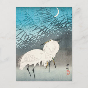 Egrets and Reeds in Moonlight - Ohara Koson - Art Postcard