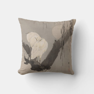 Egrets in a Tree at Night by Watanabe Seitei Cushion