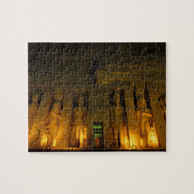 Egypt, Abu Simbel, Lighted facade of Small Jigsaw Puzzle (Horizontal)