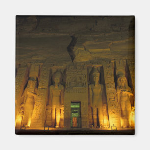 Egypt, Abu Simbel, Lighted facade of Small Magnet