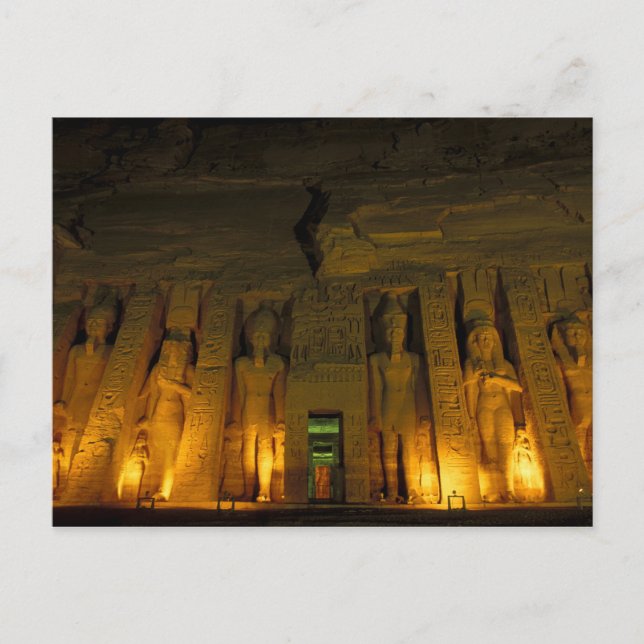 Egypt, Abu Simbel, Lighted facade of Small Postcard (Front)