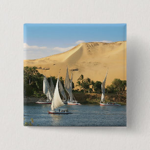 Egypt, Aswan, Nile River, Felucca sailboats, 2 15 Cm Square Badge