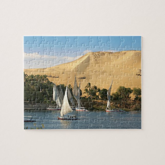 Egypt, Aswan, Nile River, Felucca sailboats, 2 Jigsaw Puzzle (Horizontal)