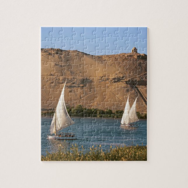 Egypt, Aswan, Nile River, Felucca sailboats, Jigsaw Puzzle (Vertical)