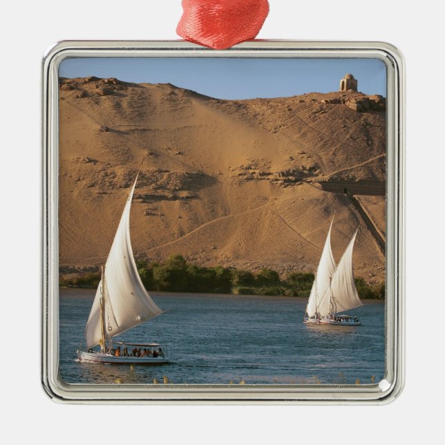 Egypt, Aswan, Nile River, Felucca sailboats, Metal Ornament (Front)