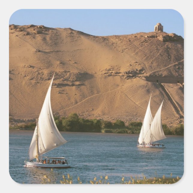 Egypt, Aswan, Nile River, Felucca sailboats, Square Sticker (Front)
