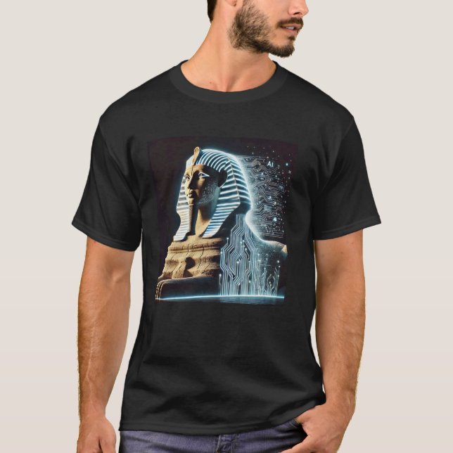 Egypt Digital Sphinx With AI Knowledge Projections T-Shirt (Front)