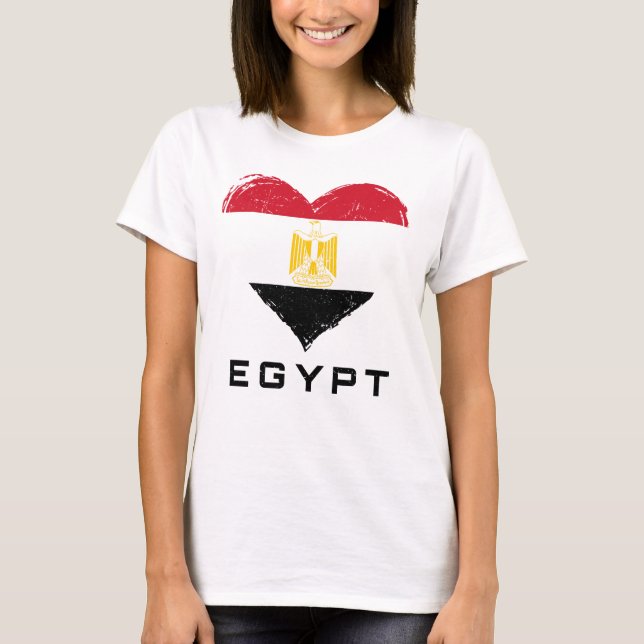 Egypt Flag Heart Distressed Women's White T-Shirt (Front)