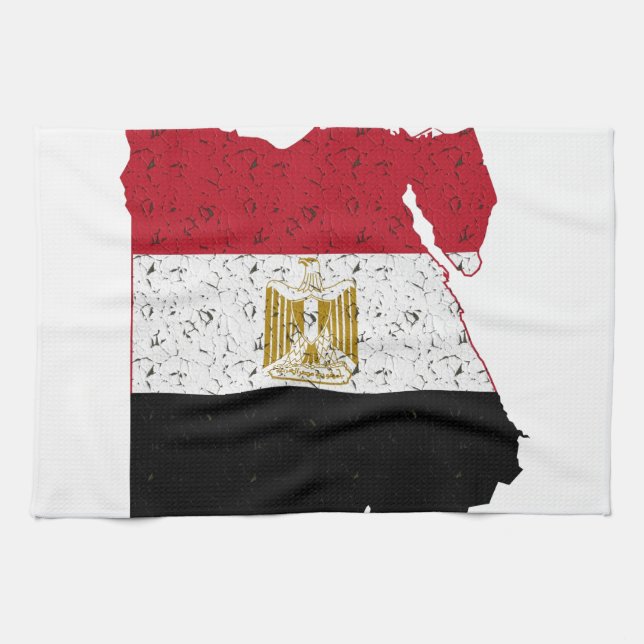 Egypt Flag Map Crackle Tea Towel (Horizontal)