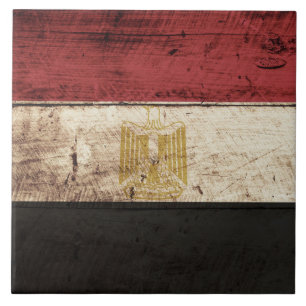 Egypt Flag on Old Wood Grain Ceramic Tile